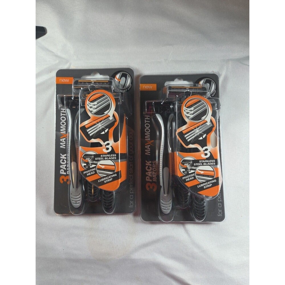 2 X MAXIMOOTH 3 PACK OF DISPOSABLE RAZORS WITH 3 SS BLADES